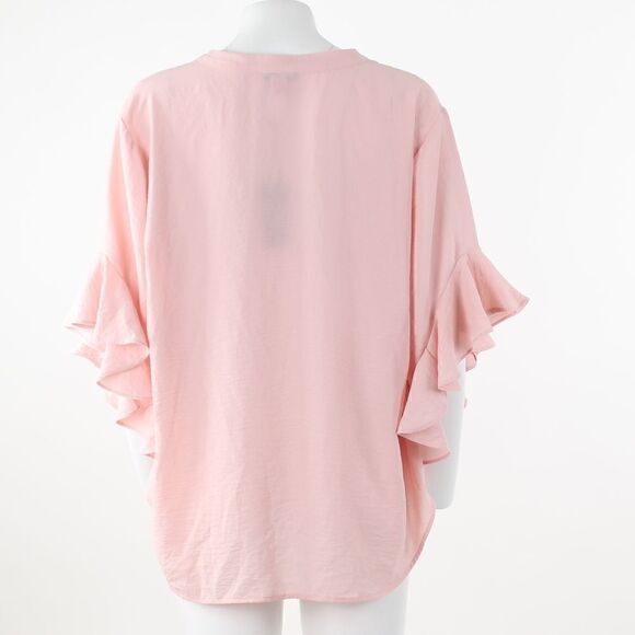 Vince Camuto Plus Size Ruffle Sleeve Henley Fresh Pink - Picture 3 of 5